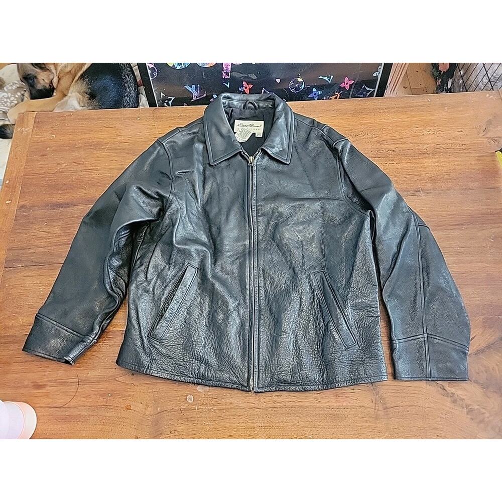 Eddie Bauer Women's M Black Leather Jacket Soft Moto Cafe Racer Classic